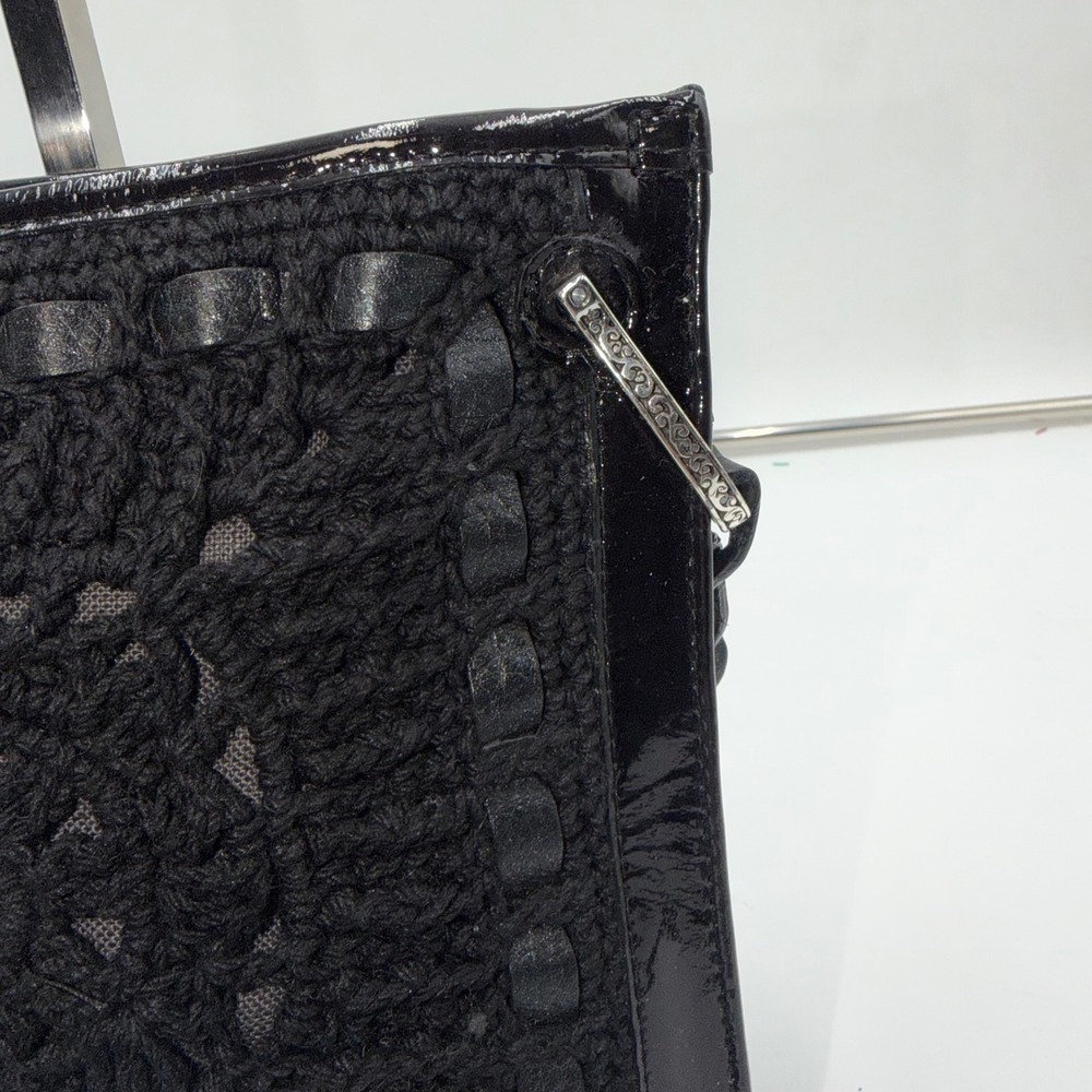 Brighton Black Patent Leather Crochet Square Crossbody Bag Handcrafted LA - Picture 7 of 8